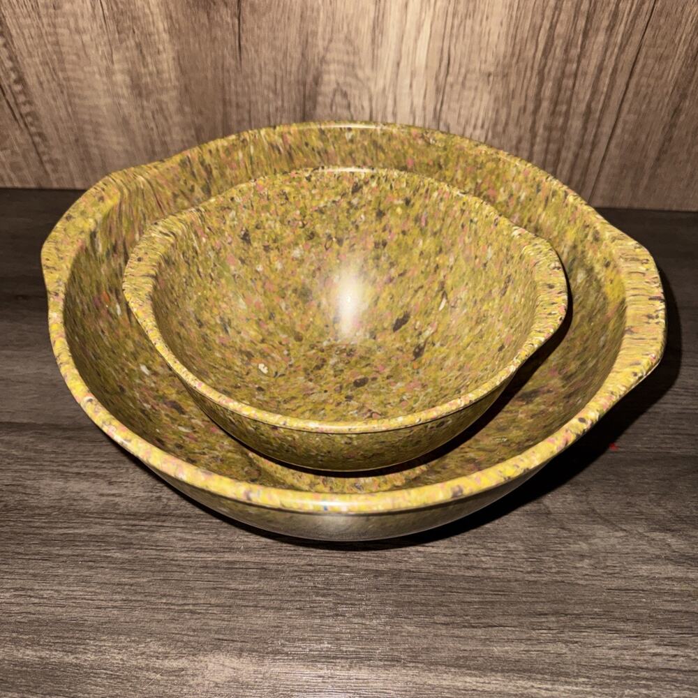 Vintage Pair MCM 1960s Texas Ware Style Confetti Melmac Mixing Bowls 10” 7” EUC